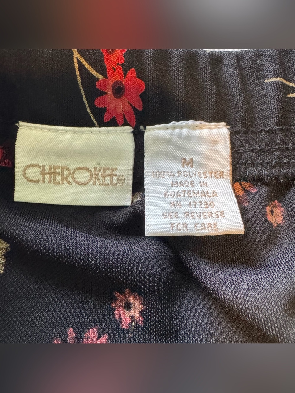 Vtg Y2K 90s Cherokee Black Midi Slip Skirt with Red Poppies Floral Print Size M - Picture 2 of 7